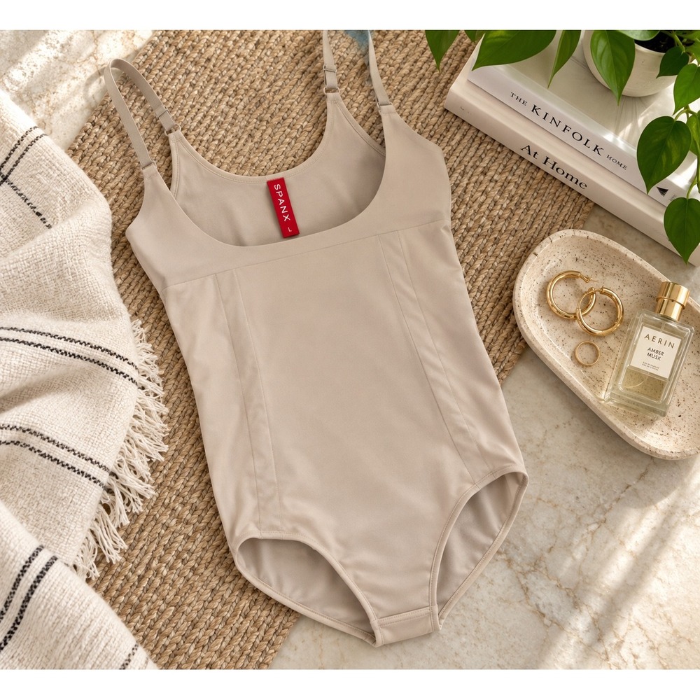 Spanx Oncore Open Bust Brief Bodysuit Soft Nude Beige Large Shapewear